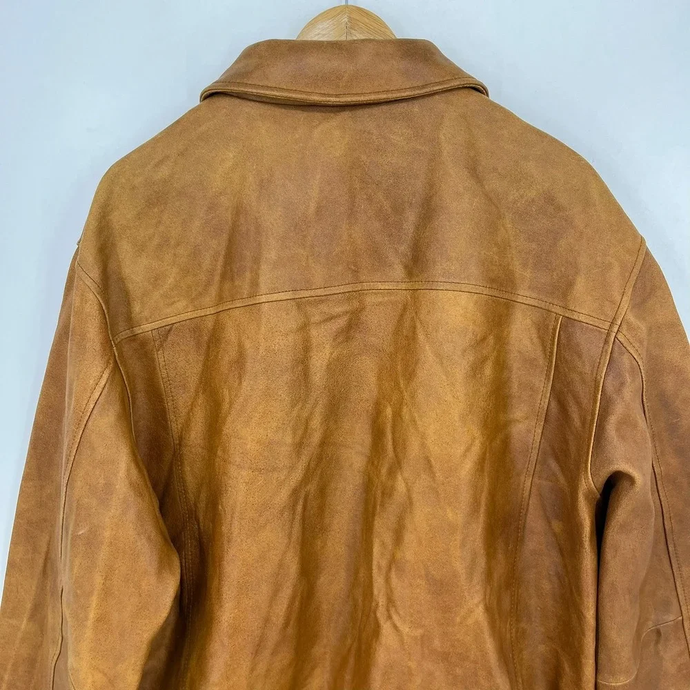 M Julian Wilsons Leather Jacket Mens XL Tan Nubuck Full Zip Quilted Lined Brown